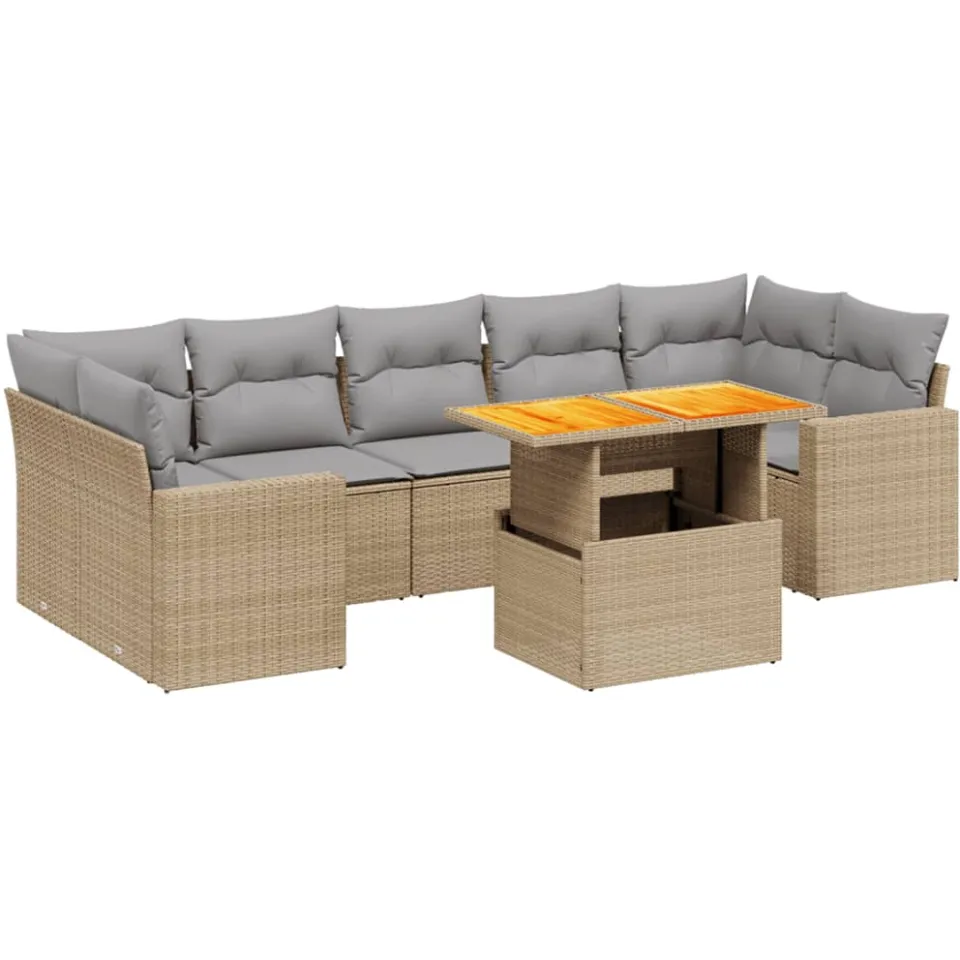 vidaXL 8-delige Loungeset met kussens poly rattan beige, foto 3