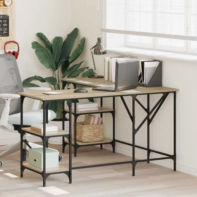 vidaXL Bureau 139x139x75 cm bewerkt hout sonoma eikenkleurig, foto 2