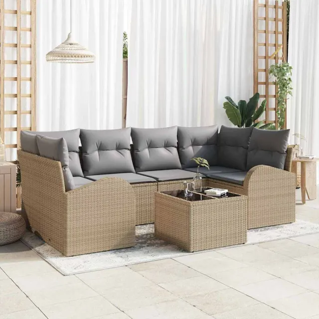 vidaXL Tuin Sofa Set 7 st 6-zits Beige en Grijs poly rattan