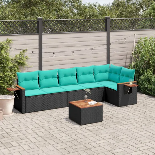 vidaXL 7-delige Loungeset met kussens poly rattan zwart, foto 2