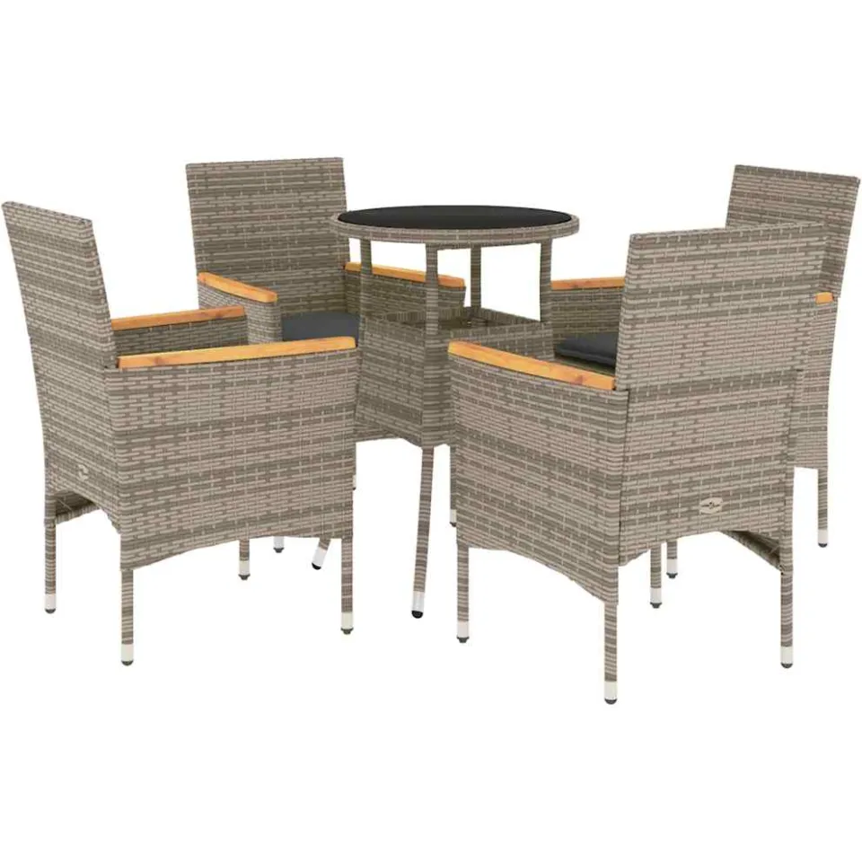 vidaXL 5-delige Tuinset met kussens poly rattan en glas grijs, foto 3