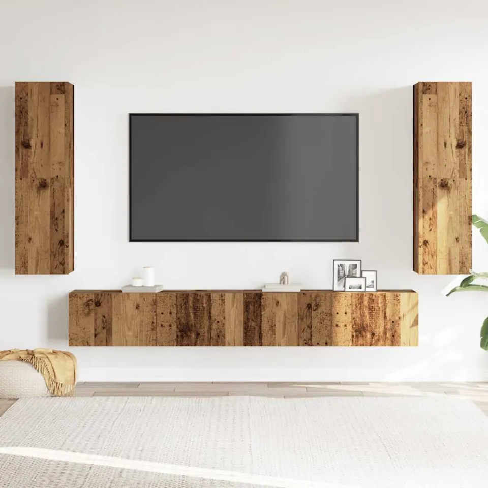 vidaXL Tv-wandkasten 4 st bewerkt hout oud houtkleurig bruin, foto 2