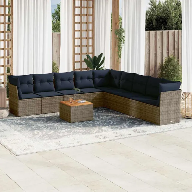 vidaXL 10-delige Loungeset met kussens poly rattan grijs, foto 2