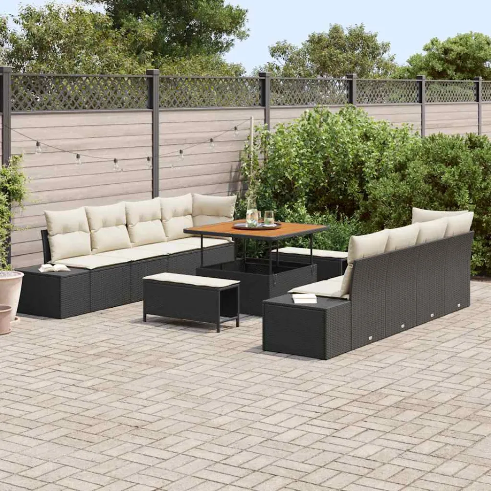 vidaXL Tuinbankenset 11 st Zwart poly rattan