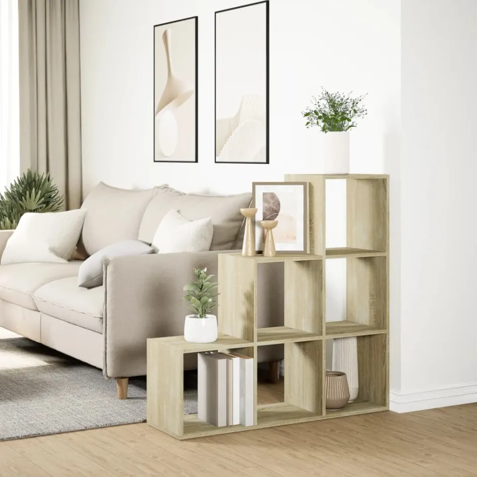 vidaXL Kamerscherm / boekenkast 3-laags 99x29x99 cm hout sonoma eiken, foto 4