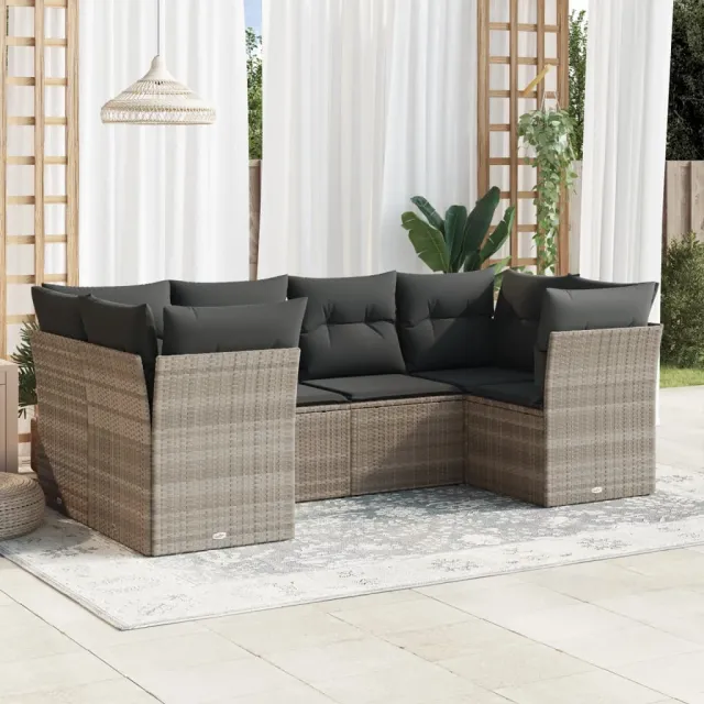 vidaXL 6-delige Loungeset met kussens poly rattan grijs, foto 2