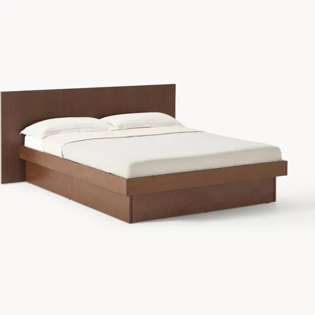 Westwing Collection Houten bed Sato met lades en hoofdeinde Bruin