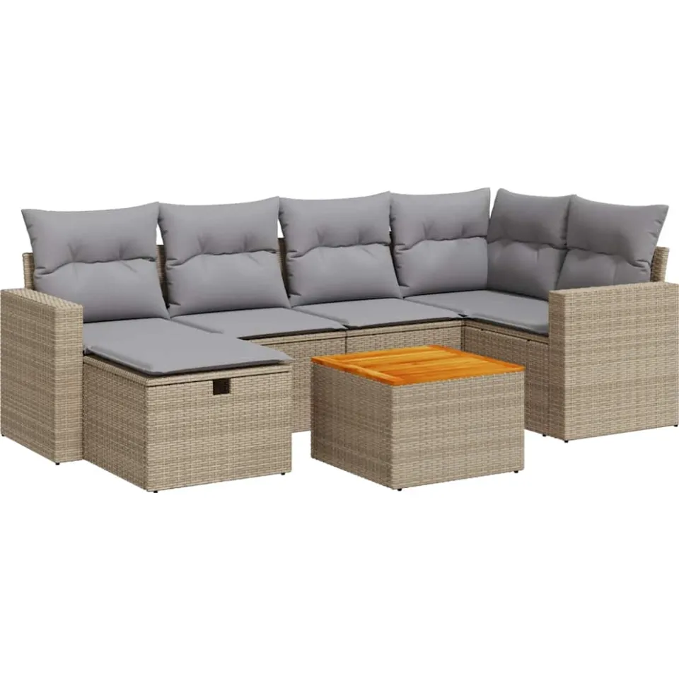 vidaXL 7-delige Loungeset met kussens poly rattan beige, foto 3