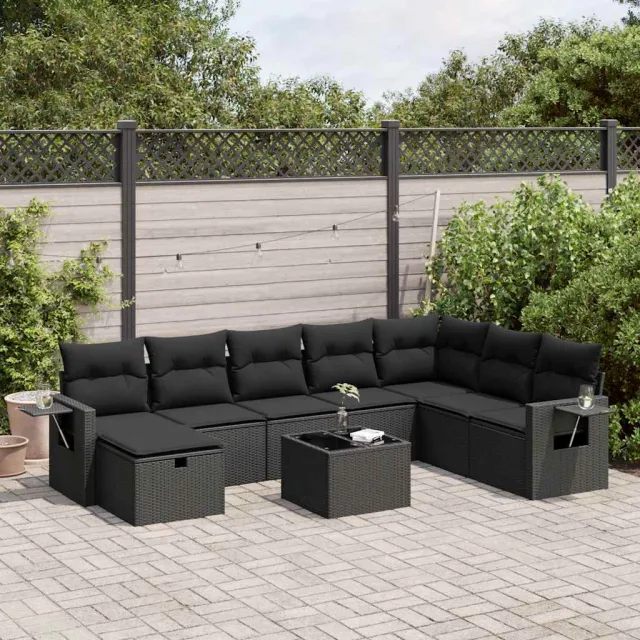 vidaXL 9-delige Loungeset met kussens poly rattan zwart, foto 2