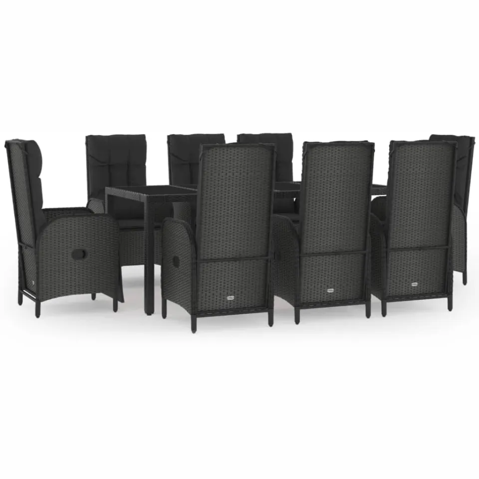 vidaXL 9-delige Tuinset poly rattan zwart