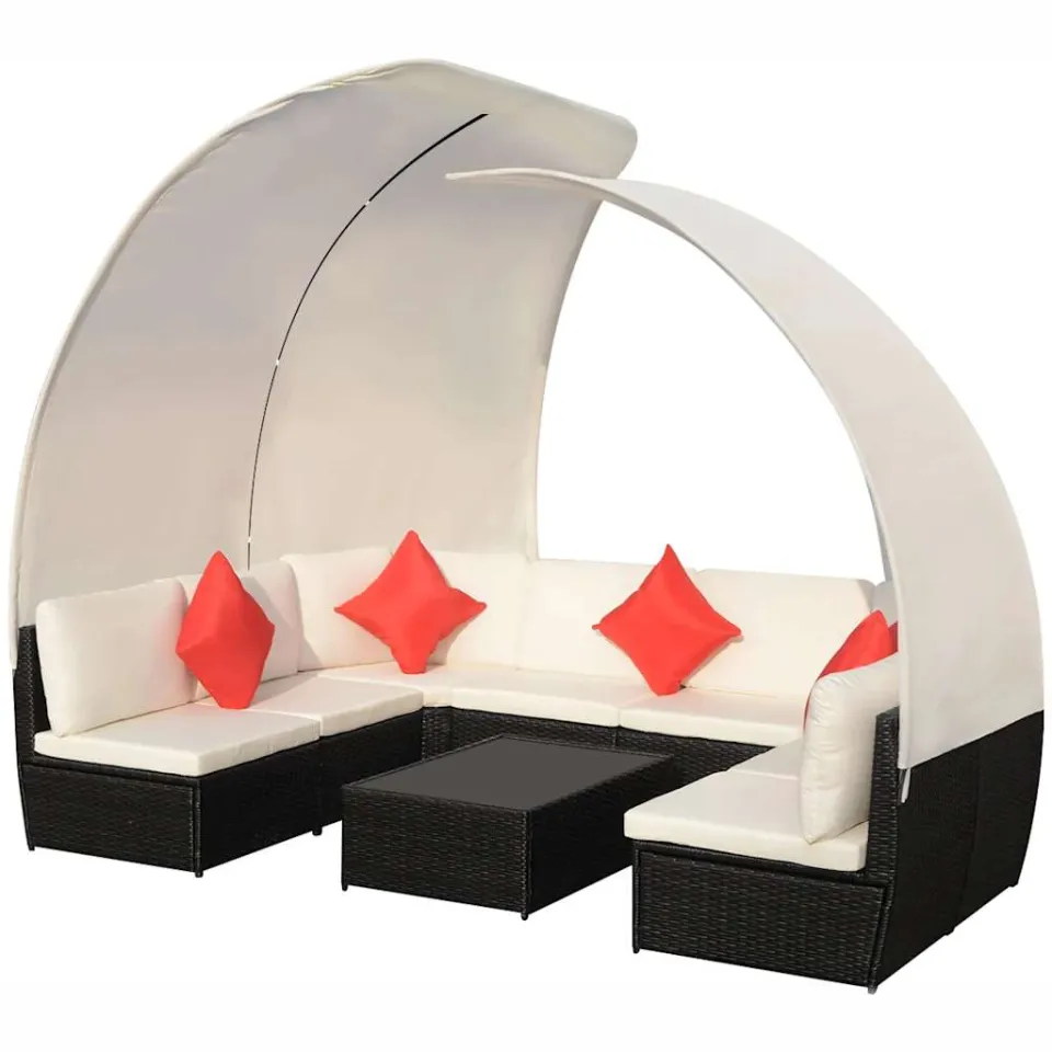 vidaXL 9-delige Loungeset met luifels poly rattan zwart, foto 3