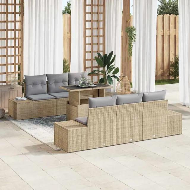 vidaXL Bankstel 7 st Beige en Licht Grijs 100 x 55 x 73 cm poly rattan