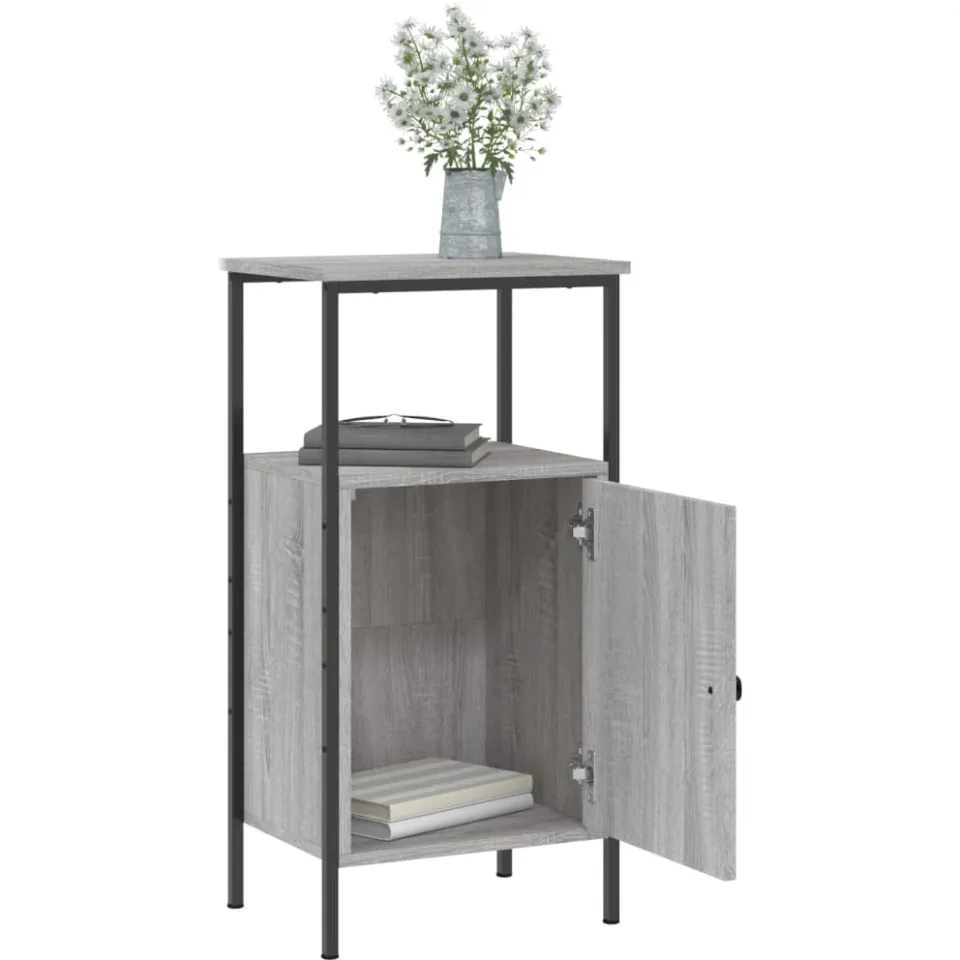 vidaXL Nachtkastje 41x31x80 cm bewerkt hout grijs sonoma, foto 4