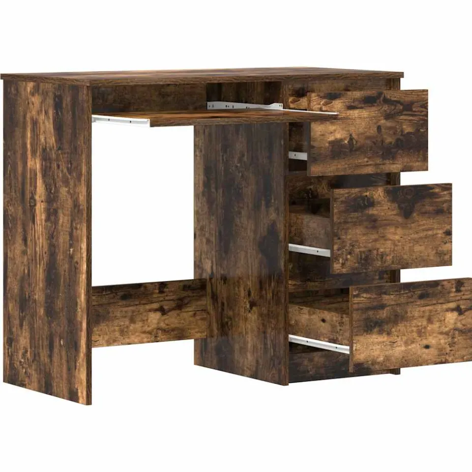 vidaXL Bureau 90x45x76 cm bewerkt hout gerookt eikenkleurig, foto 4