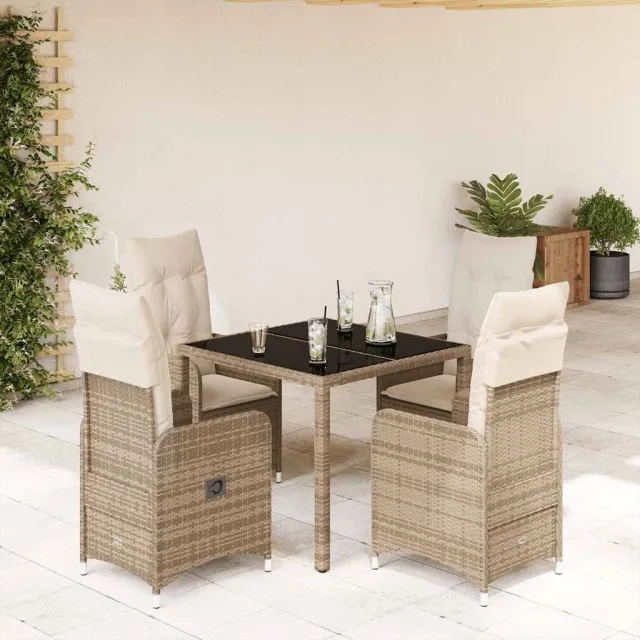 vidaXL 5-delige Bistroset met kussens poly rattan beige, foto 2