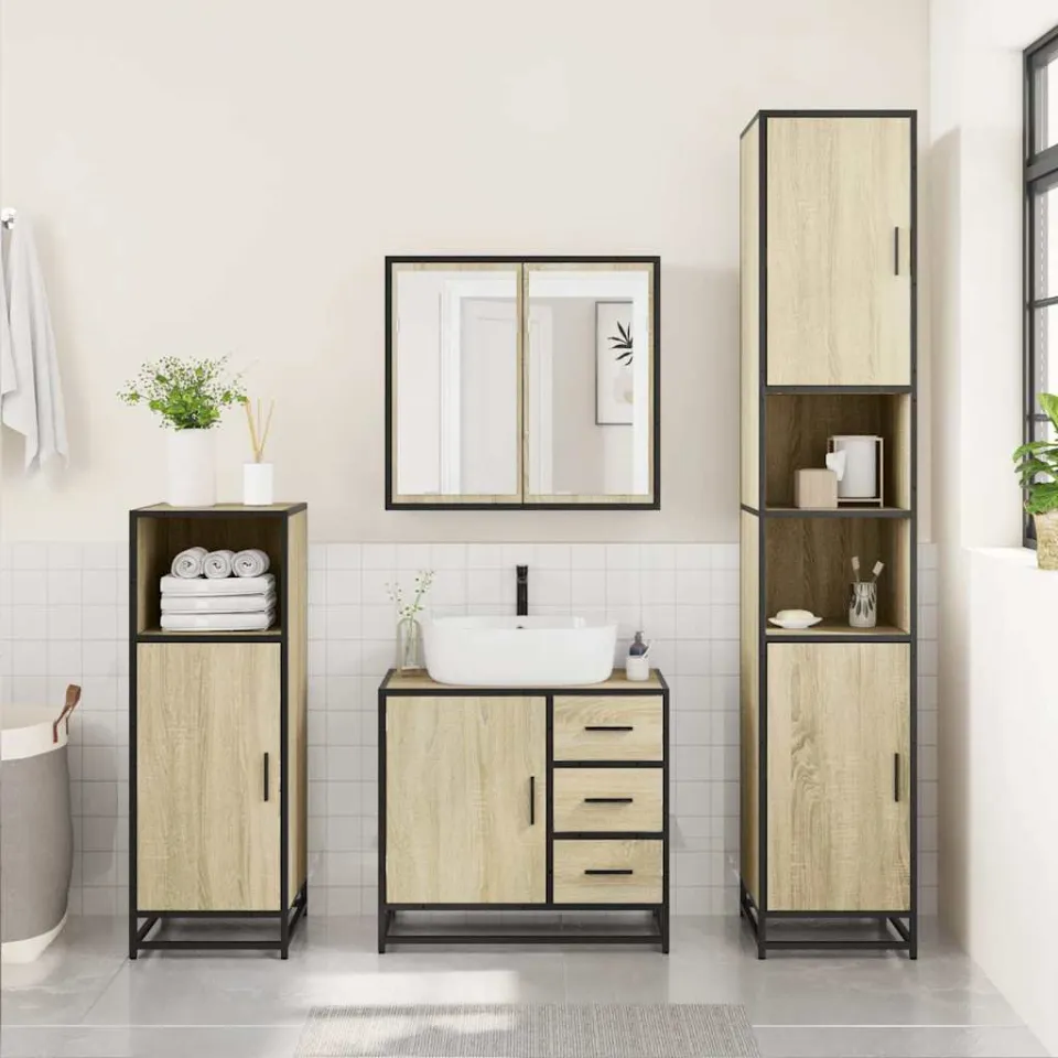 vidaXL 4-delige Badkamermeubelset bewerkt hout sonoma eikenkleurig, foto 4