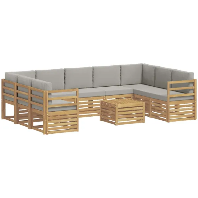 vidaXL Buiten - bank - set - 10 - st - 9-zits - Wit - en - Lichtgrijs - Polyester Wit en Lichtgrijs