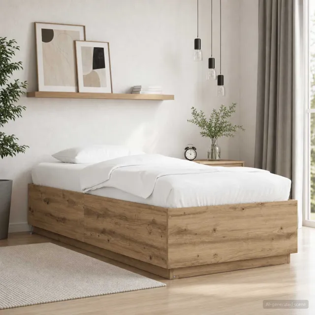 vidaXL Bed Frame met LED Artisanaal eiken 80 x 200 cm Bewerkt hout Bruin