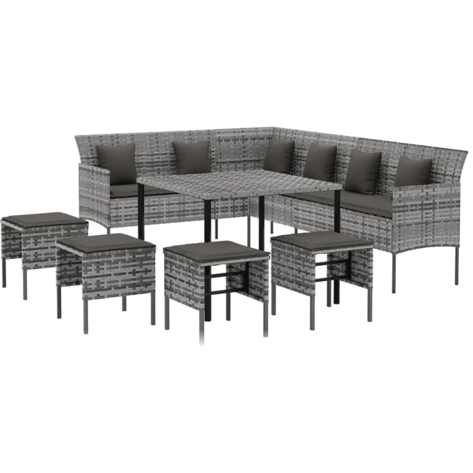 vidaXL 6-delige Tuinset met kussens poly rattan grijs