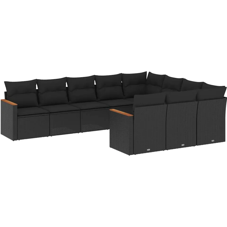 vidaXL 10-delige Loungeset met kussens poly rattan zwart, foto 3