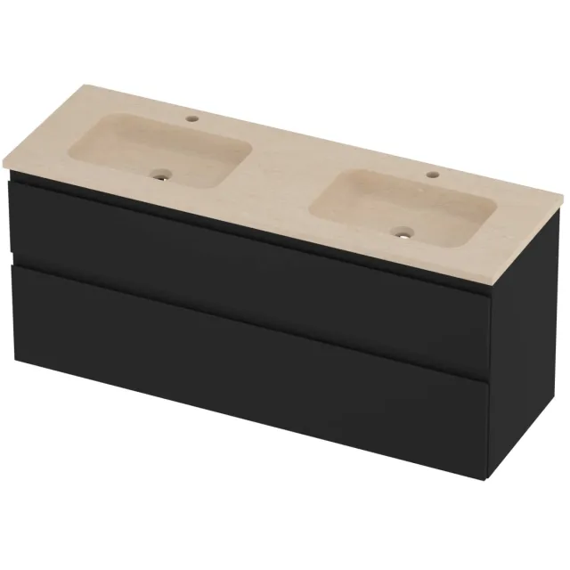 Proline Rollo Badmeubelset Hardsteen Elegant Dubbel 140x46x62 cm Sand Stone Mat Zwart