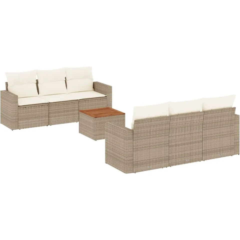 vidaXL 7-delige Loungeset met kussens poly rattan beige, foto 3