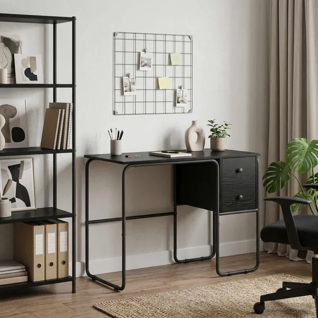 vidaXL Bureau met opbergruimte Zwart eiken 100 x 50 x 75 cm, foto 2