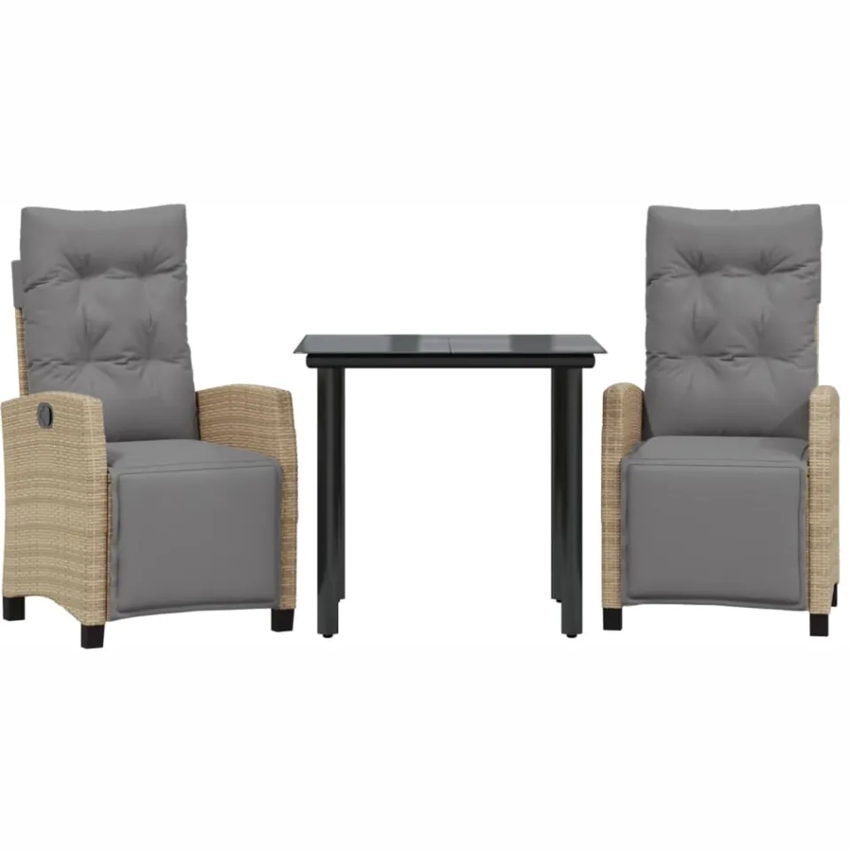 vidaXL 3-delige Tuinset met kussens poly rattan gemengd beige, foto 3
