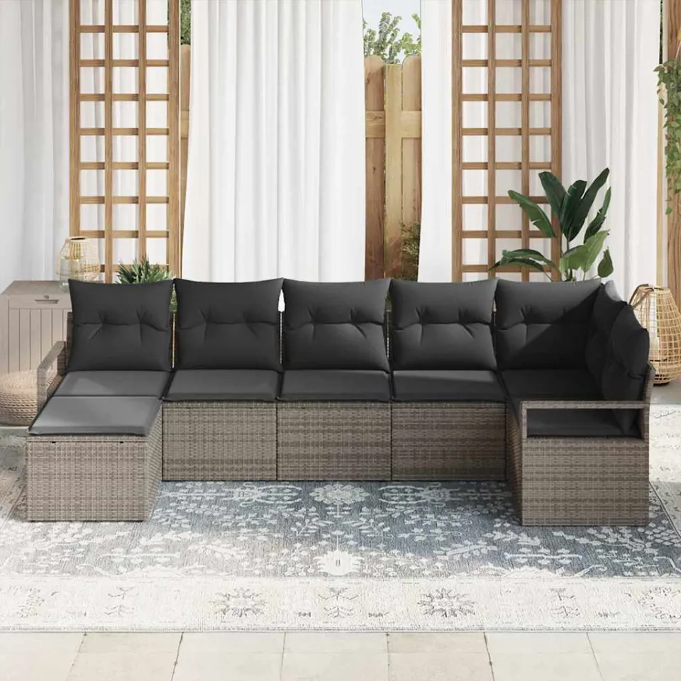 vidaXL Bankstel 7 st Grijs poly rattan, foto 3