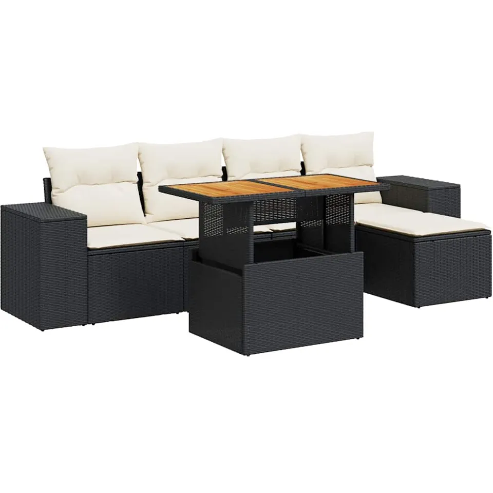 vidaXL 6-delige Loungeset met kussens poly rattan zwart, foto 3