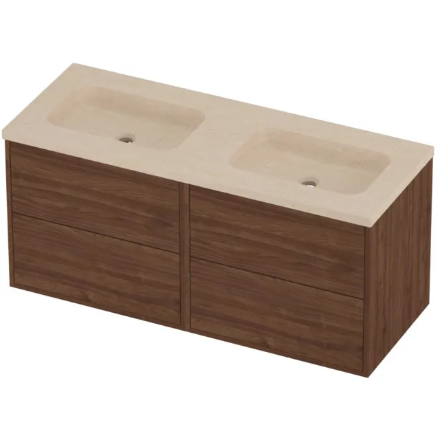 Proline Rollo Badmeubelset Hardsteen Elegant 120x46x54 cm Sand Stone Indian Walnut Houtlook