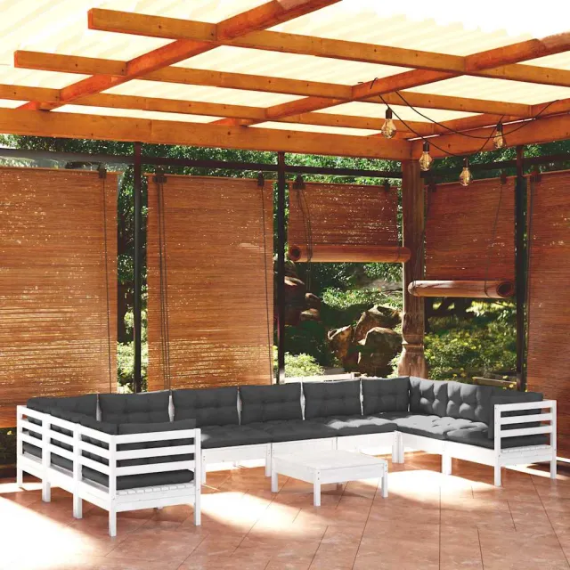 vidaXL 11-delige Loungeset met kussens grenenhout wit, foto 2