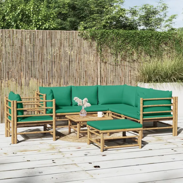 vidaXL 8-delige Loungeset met kussens bamboe groen, foto 2