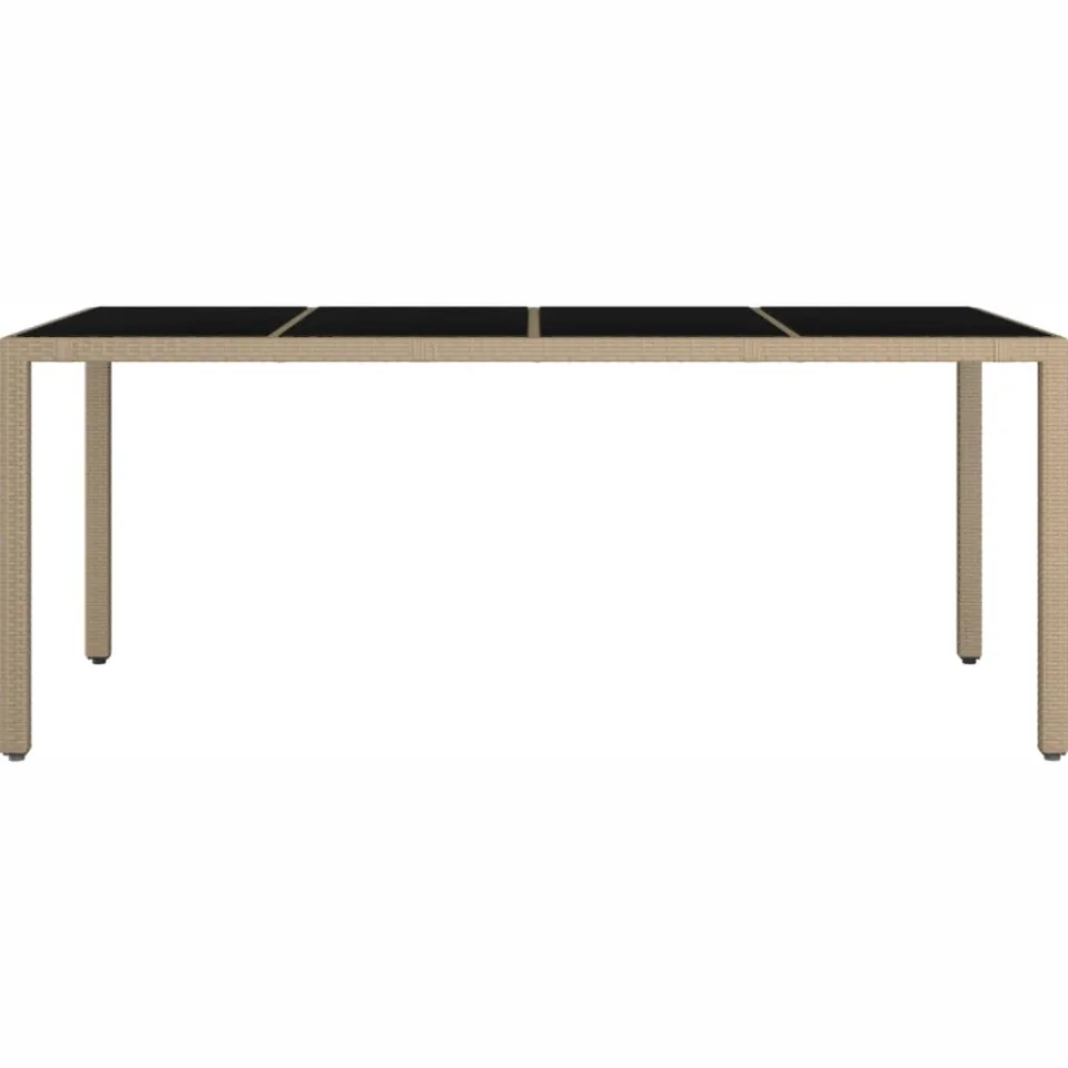 vidaXL Tuintafel met glazen blad poly rattan en gehard glas beige