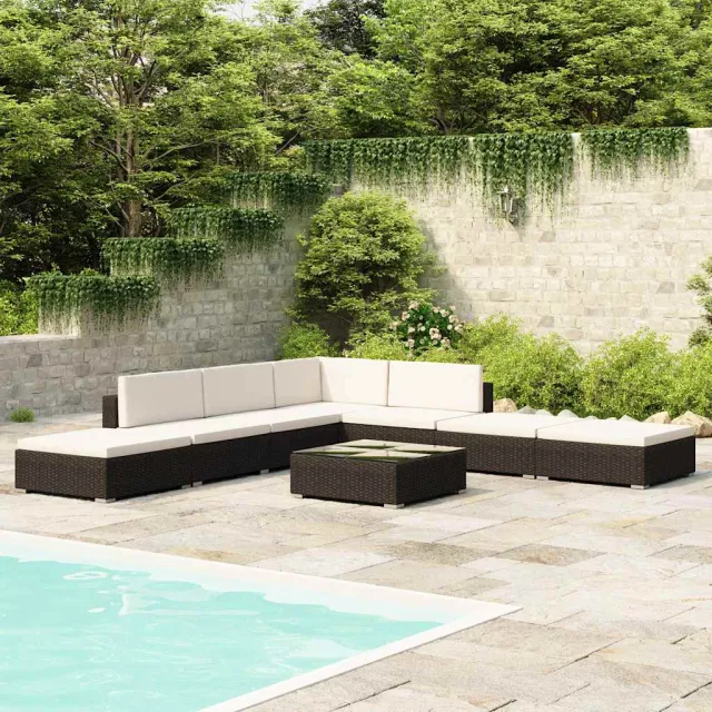 vidaXL 8-delige Loungeset met kussens poly rattan zwart, foto 2