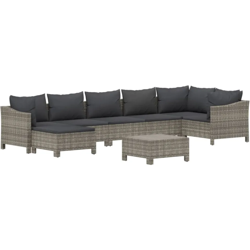 vidaXL 8-delige Loungeset met kussens poly rattan grijs