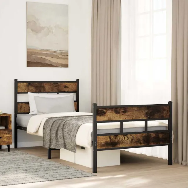 vidaXL Bedframe zonder matras metaal gerookt eikenkleurig 100x190 cm