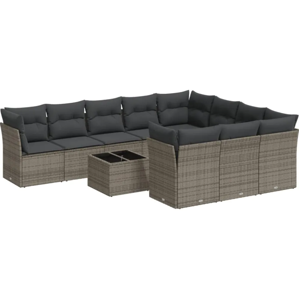 vidaXL 11-delige Loungeset met kussens poly rattan grijs