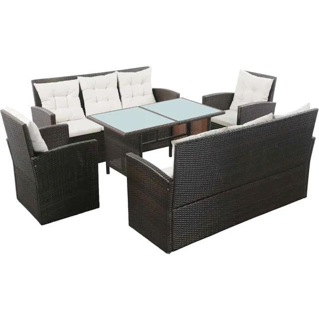 vidaXL 5-delige Loungeset met kussens poly rattan bruin, foto 2