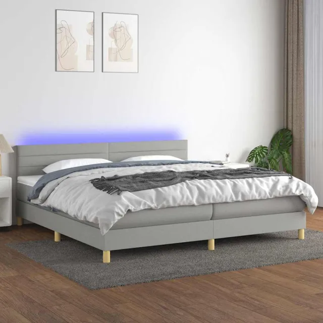 vidaXL Boxspring met matras en LED stof lichtgrijs 200x200 cm grijs