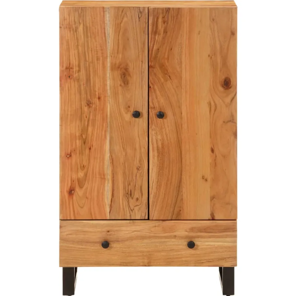 vidaXL Hoge kast met lade 60x33x100 cm massief acaciahout en ijzer Bruin