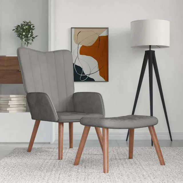 vidaXL Relaxstoel met voetenbank fluweel lichtgrijs