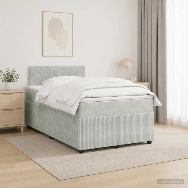 vidaXL Boxspringbed met matras Lichtgrijs 120 x 200 cm Fluweel