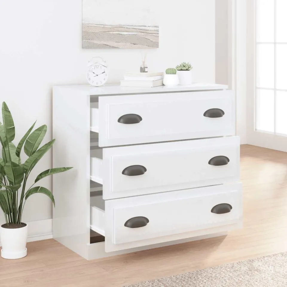 vidaXL Dressoir 70x35x67,5 cm bewerkt hout hoogglans wit, foto 2