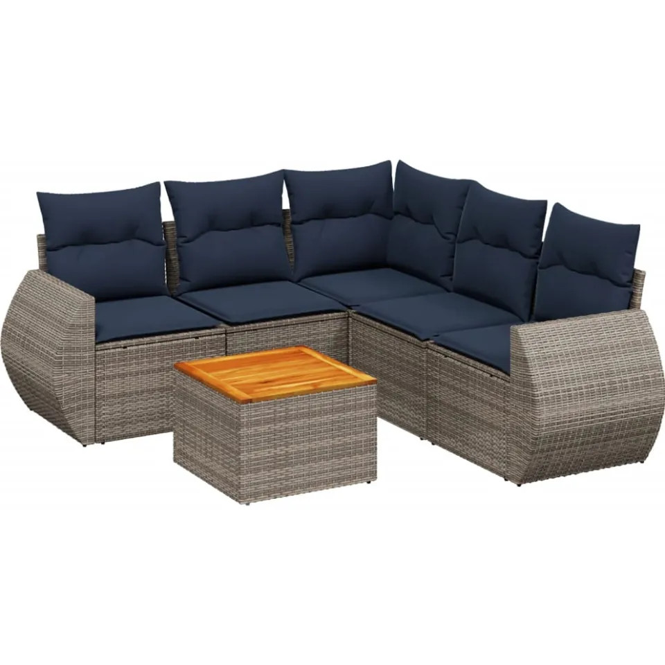 vidaXL 6-delige tuinbankset met kussens, grijs polyrotan, foto 3