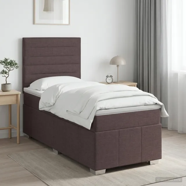 vidaXL LED Boxspring Bed met Matras Donkerbruin 100 x 200 cm Stof bruin