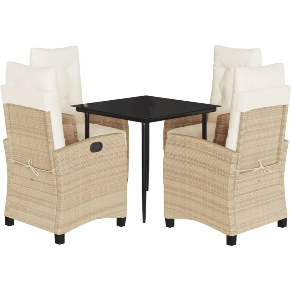 vidaXL 5-delige Tuinset met kussens poly rattan beige