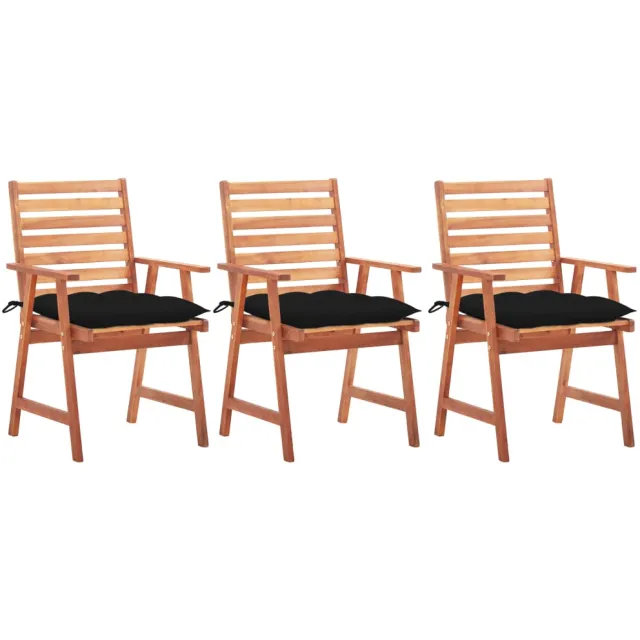 vidaXL Tuinstoelen 3 st met kussens massief acaciahout Zwart