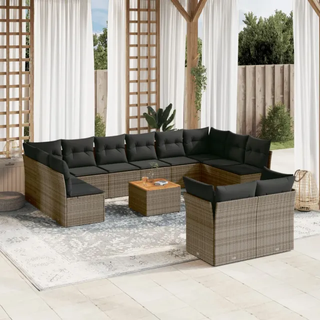 vidaXL 13-delige Loungeset met kussens poly rattan grijs, foto 2