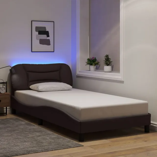 vidaXL Bedframe met LED zonder matras "Hvar" 100x200 cm stof donkerbruin